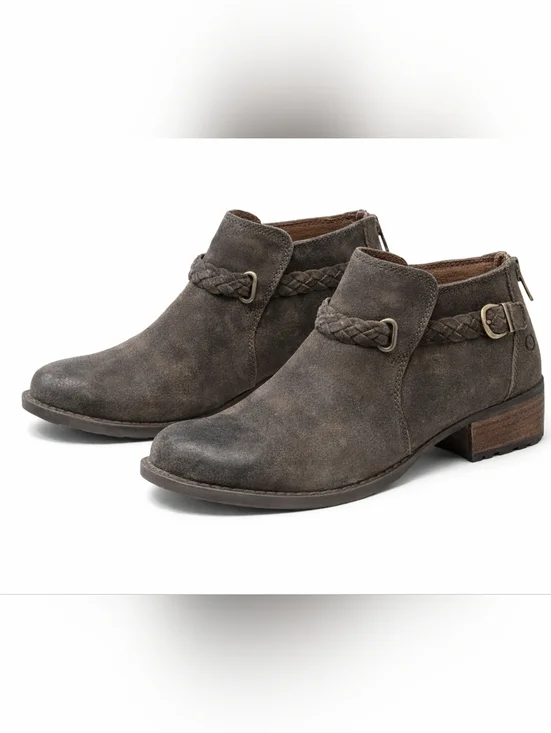 Born Sylvia Braided Strap Low Ankle Boots - Brown Gray - Picture 2 of 10